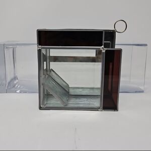 Vintage Geometric Shape Maroon & Mirrored Hanging Stained Glass Light Catcher